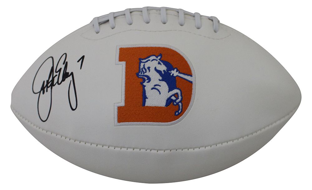 John Elway Autographed/Signed Denver Broncos D Logo Football BAS