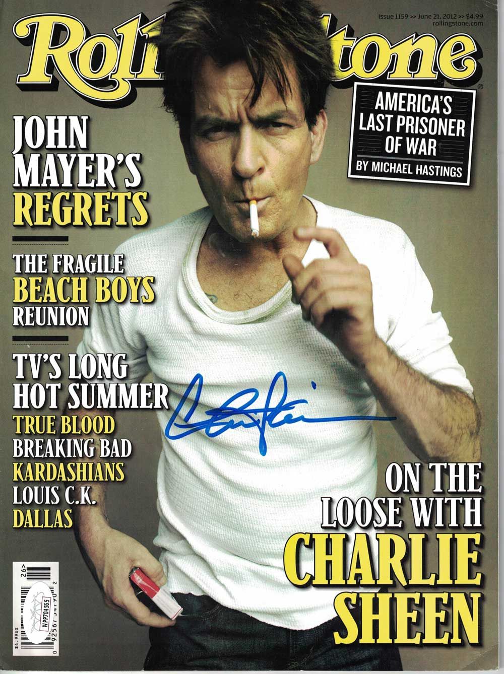 Charlie Sheen Autographed/Signed 2012 Rolling Stone Magazine JSA