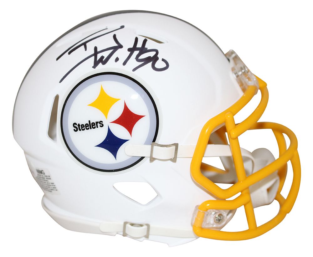 TJ Watt Autographed/Signed Pittsburgh Steelers Flat White Mini Helmet JSA