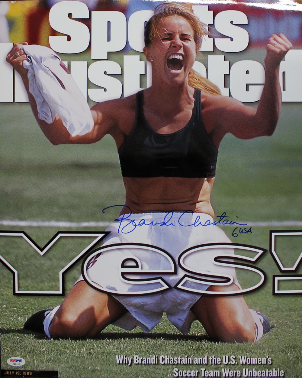 Brandi Chastain Autographed/Signed USA Soccer 16x20 Photo PSA
