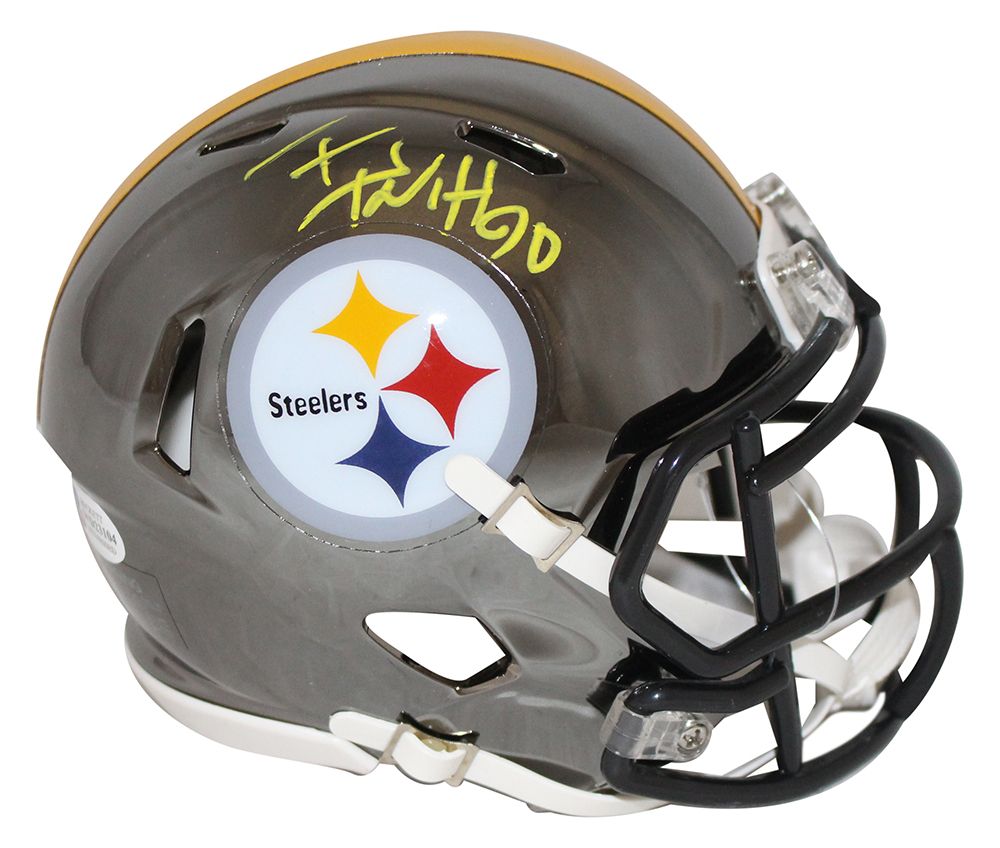 TJ Watt Autographed/Signed Pittsburgh Steelers Chrome Mini Helmet BAS