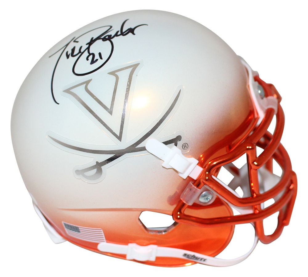 Tiki Barber Autographed/Signed Virginia Cavaliers White Mini Helmet JSA