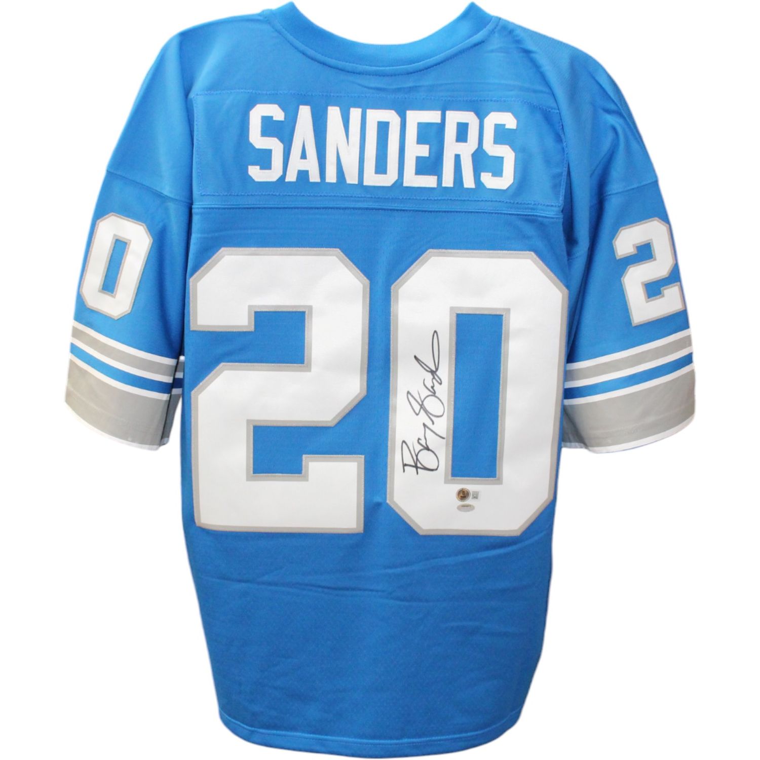 Barry Sanders Signed Detroit Lions Mitchell &amp; Ness Blue Jersey Beckett 44685