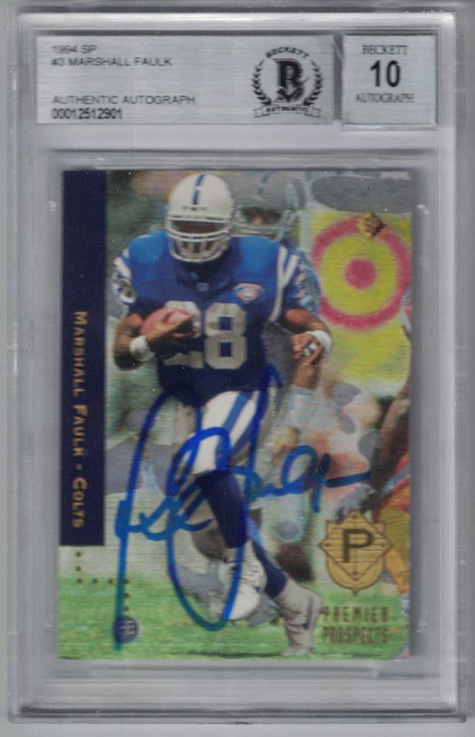 Marshall Faulk Signed Colts 1994 Upper Deck SP Trading Card BAS 10 Slab
