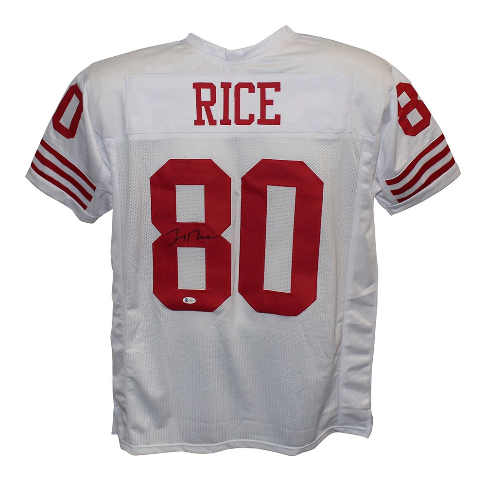 Jerry Rice Autographed/Signed Pro Style White XL Jersey BAS
