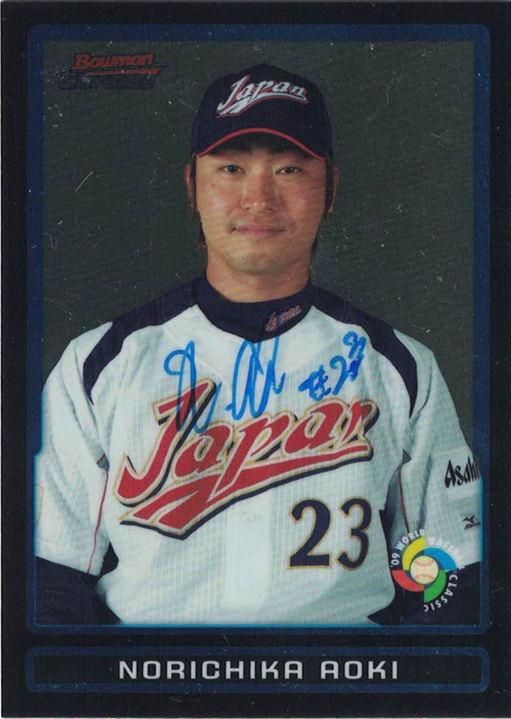 Aoki Norichika Autographed Japan WBC 2009 Bowman Chrome Trading Card