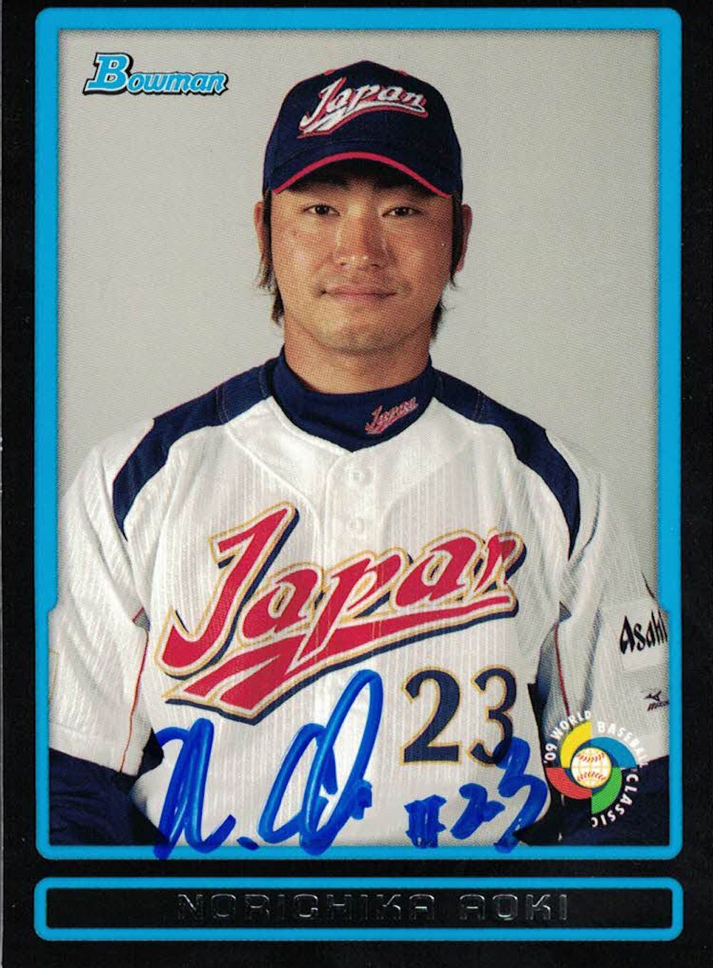 Norichika Aoki Autographed Japan 2009 WBC Bowman Chrome Trading Card