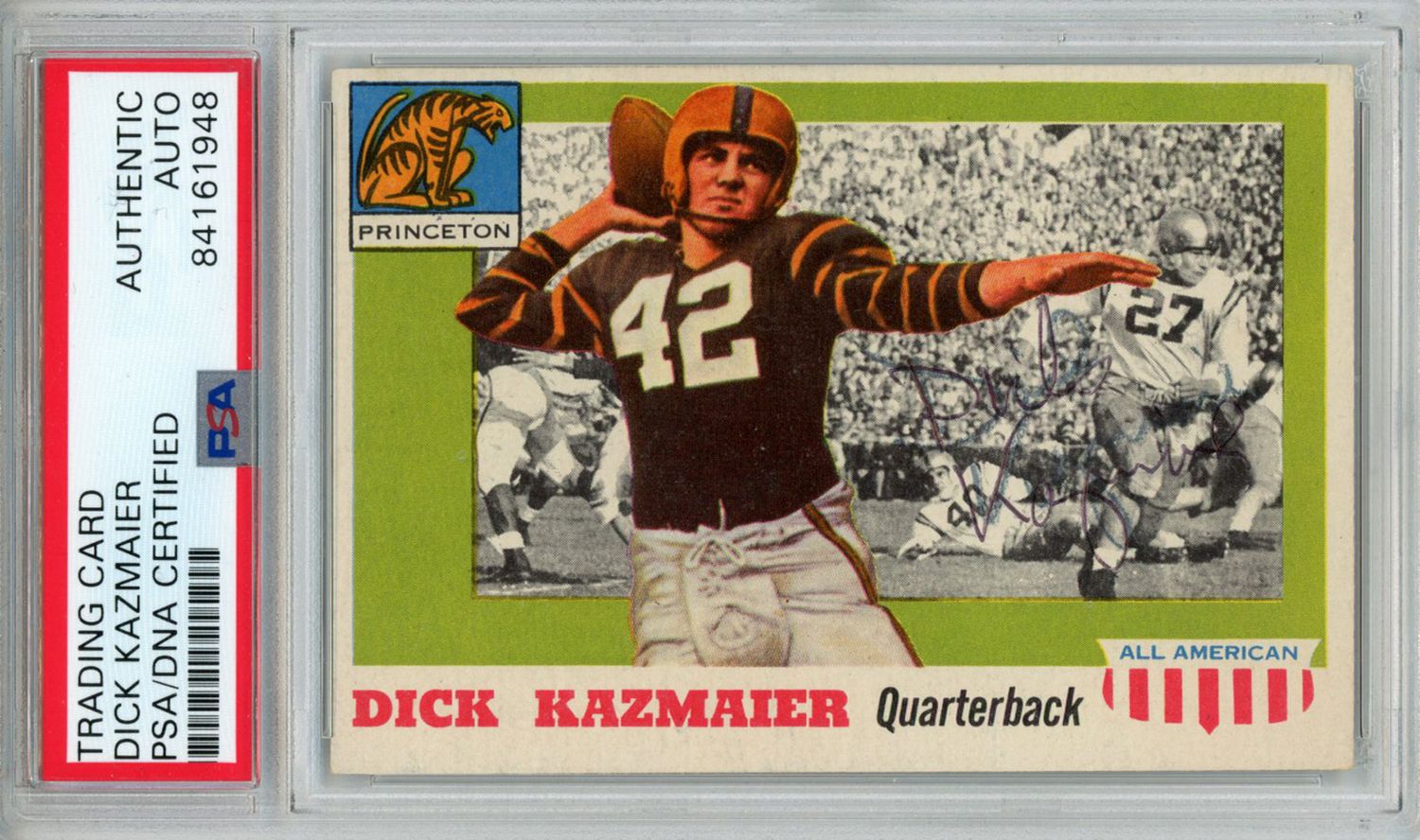 Dick Kazmaier Signed 1955 Topps All American #23 Trading Card PSA Slab