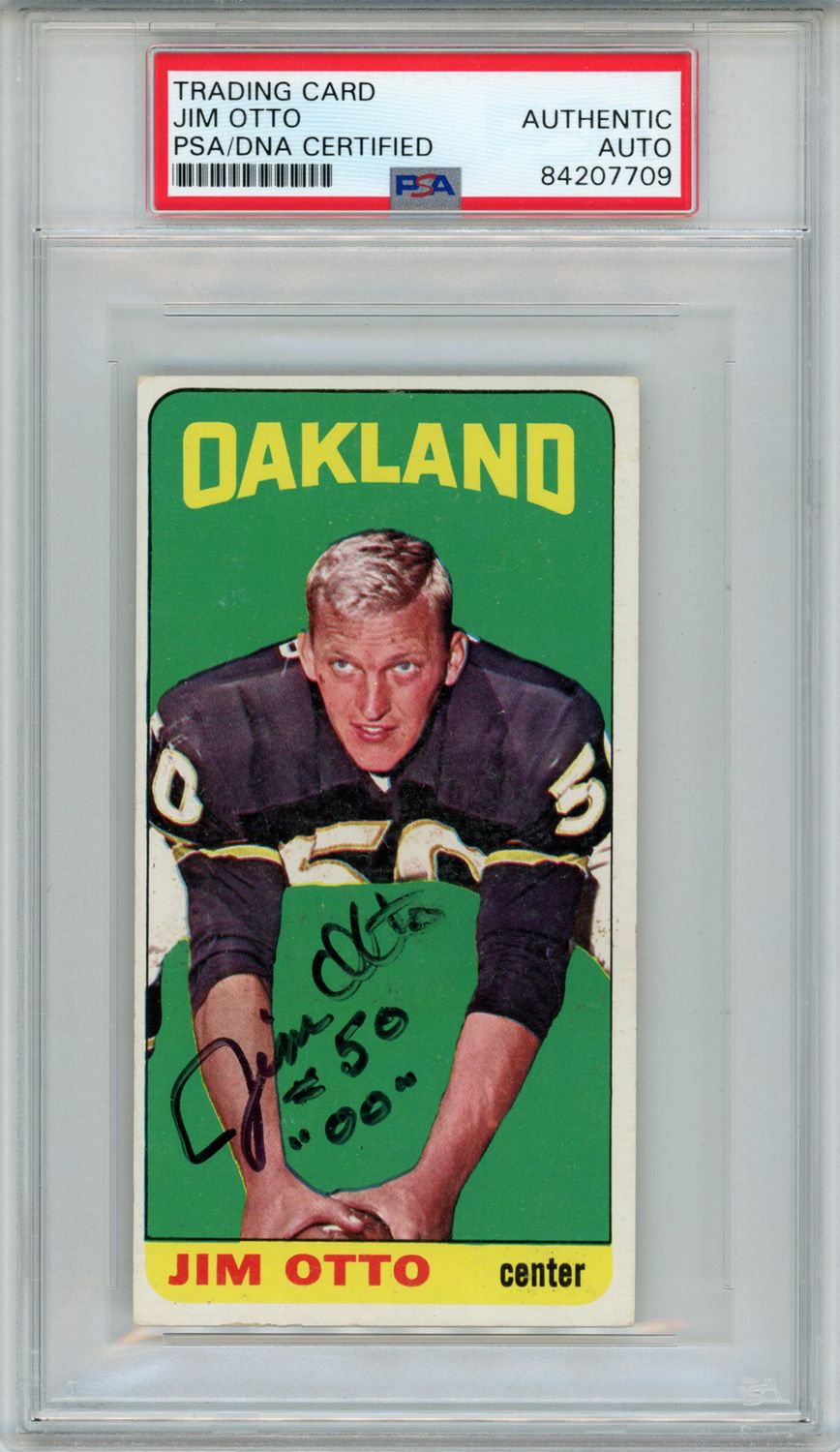 Jim Otto Autographed 1965 Topps Super #145 Trading Card PSA Slab