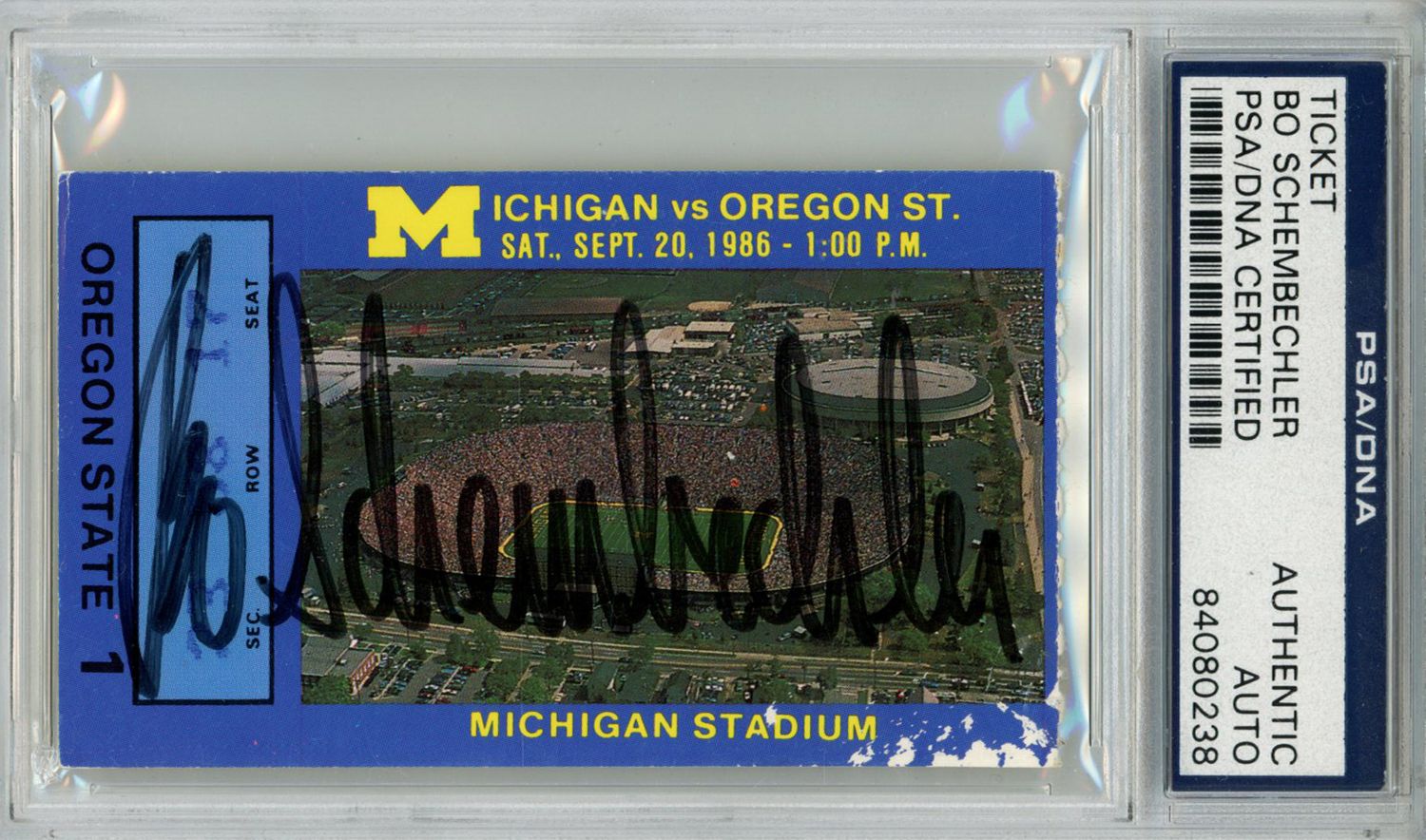 Bo Schembechler Signed 9/20/1986 Michigan Ticket Stub vs Oregon St PSA
