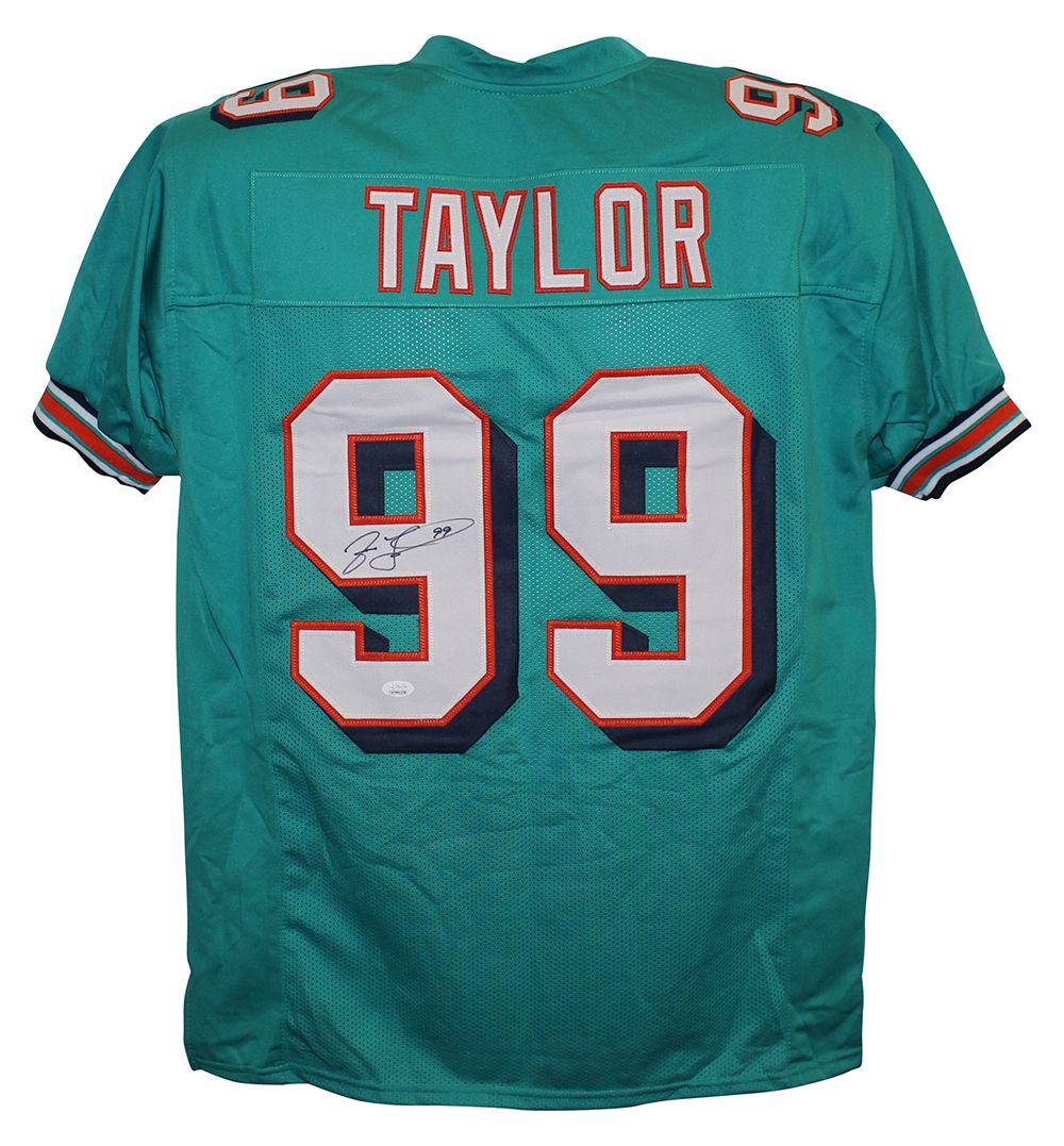 Jason Taylor Autographed/Signed Pro Style Teal XL Jersey JSA