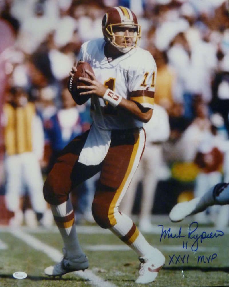 Mark Rypien Autographed Washington Redskins 16X20 Photo SB MVP insc JSA