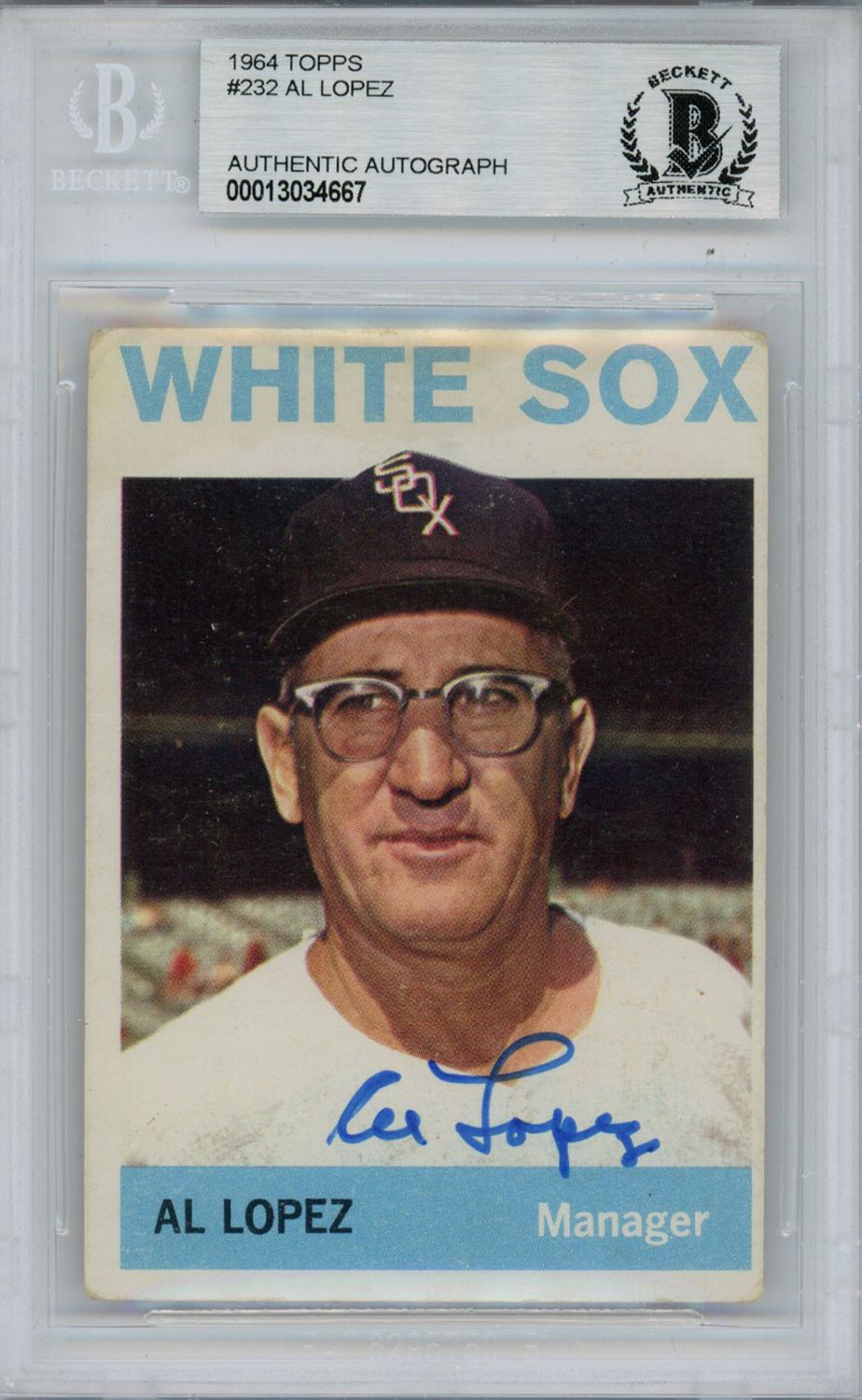Al Lopez Autographed 1964 Topps #232 Trading Card Beckett Slab