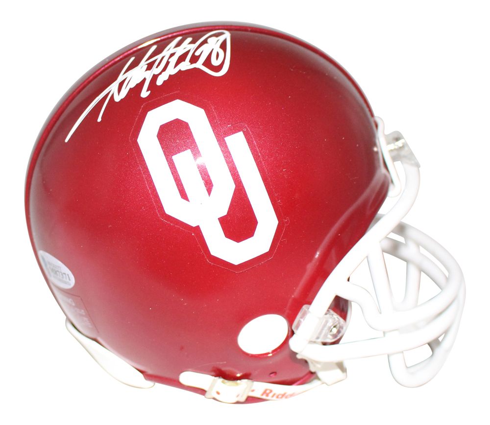 Adrian Peterson Autographed/Signed Oklahoma Sooners Mini Helmet BAS