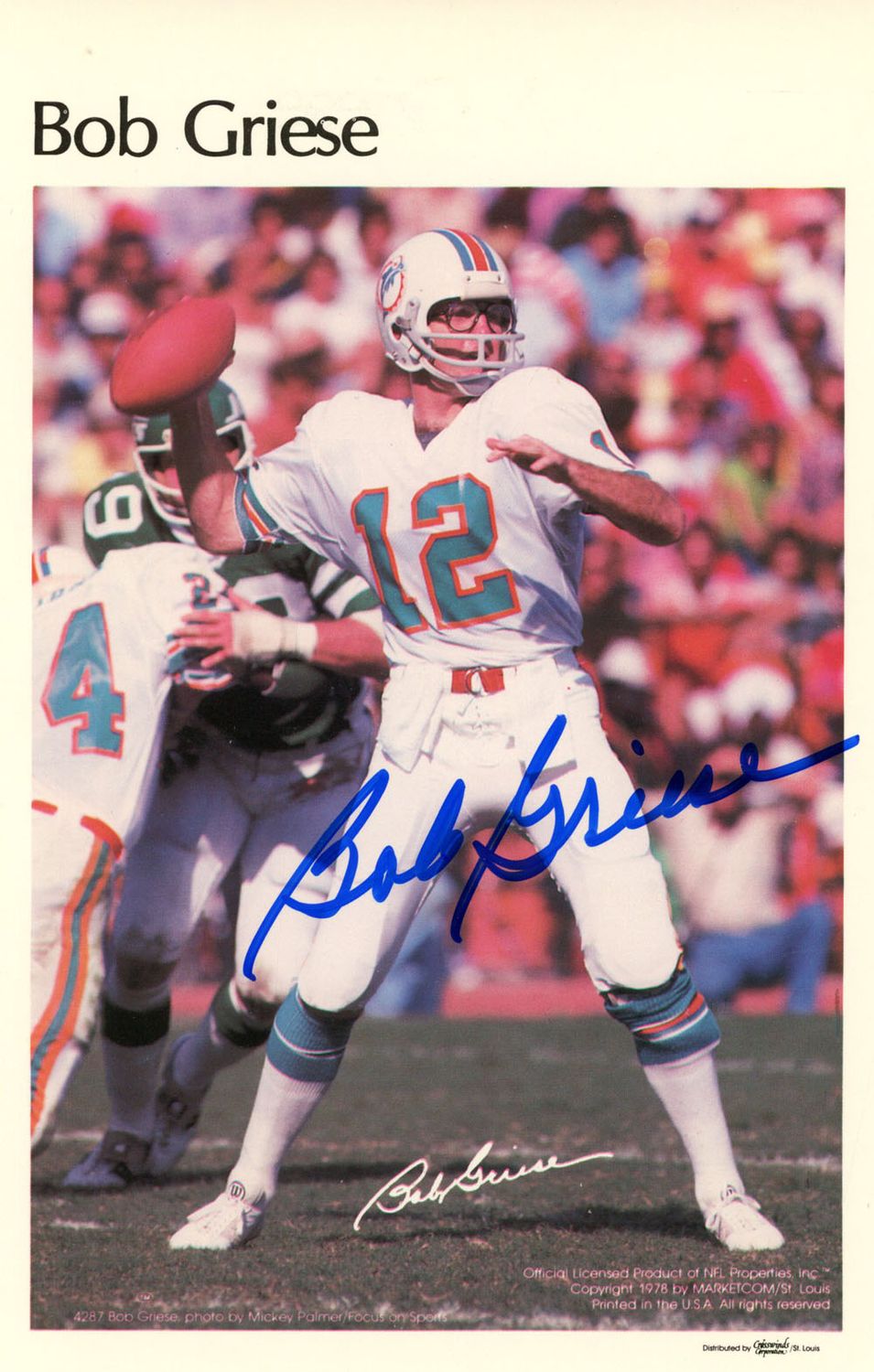 Bob Griese Signed Miami Dolphins Mini Poster 23/50 Beckett 46116