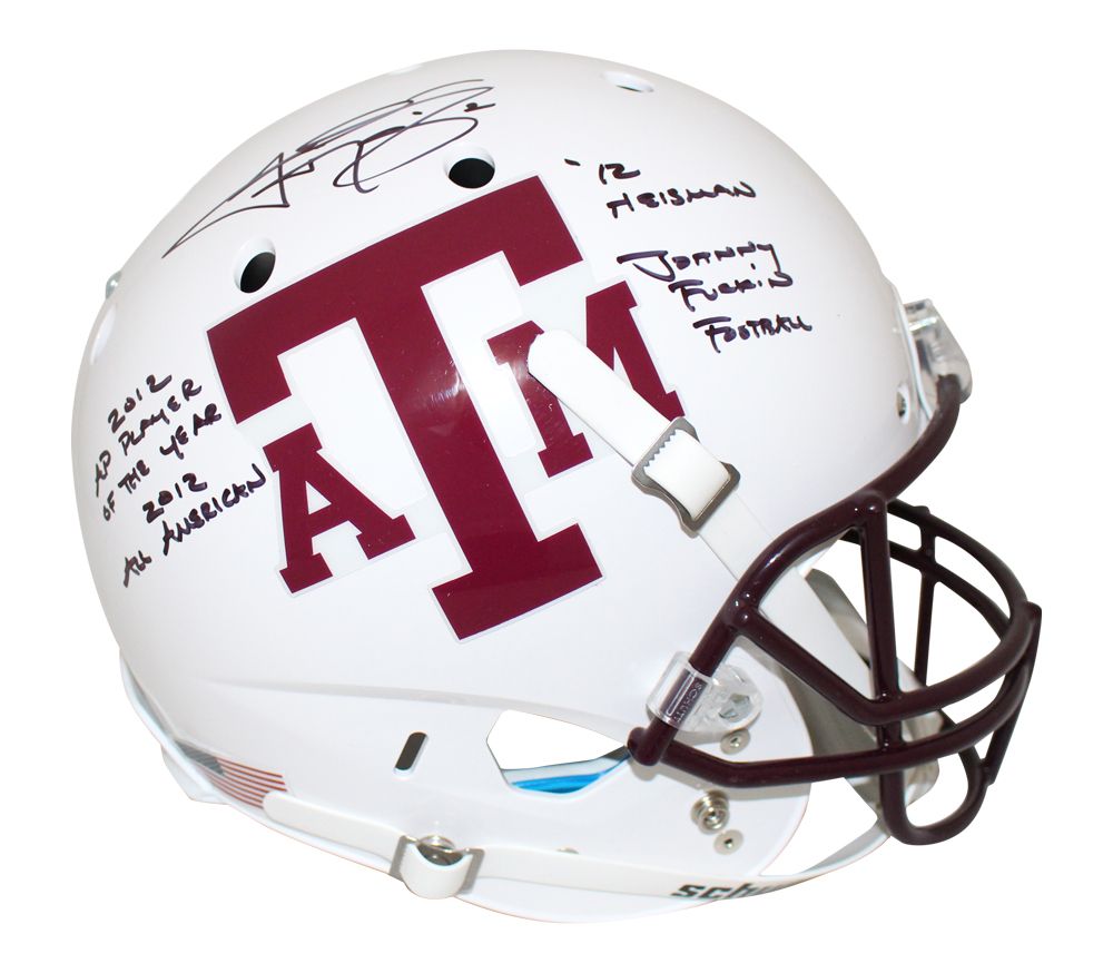 Johnny Manziel Signed Texas A&amp;M Aggies White Replica Helmet 4 Insc BAS