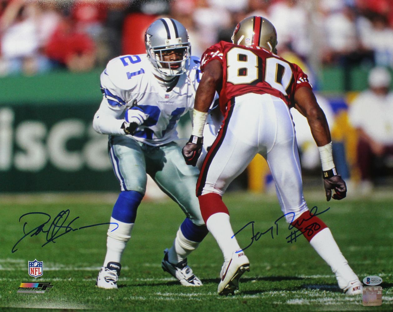 Deion Sanders &amp; Jerry Rice Autographed Cowboys/49ers 16x20 Photo BAS PF