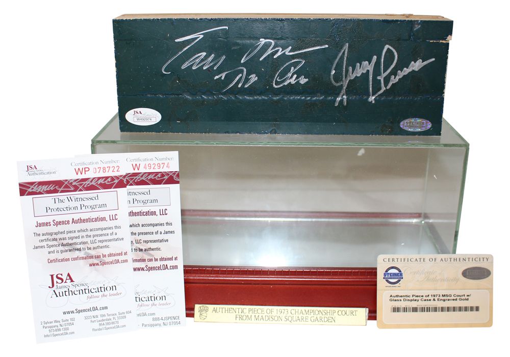 Earl Monroe &amp; Jerry Lucas Madison Square Garden Court Piece w/Case JSA