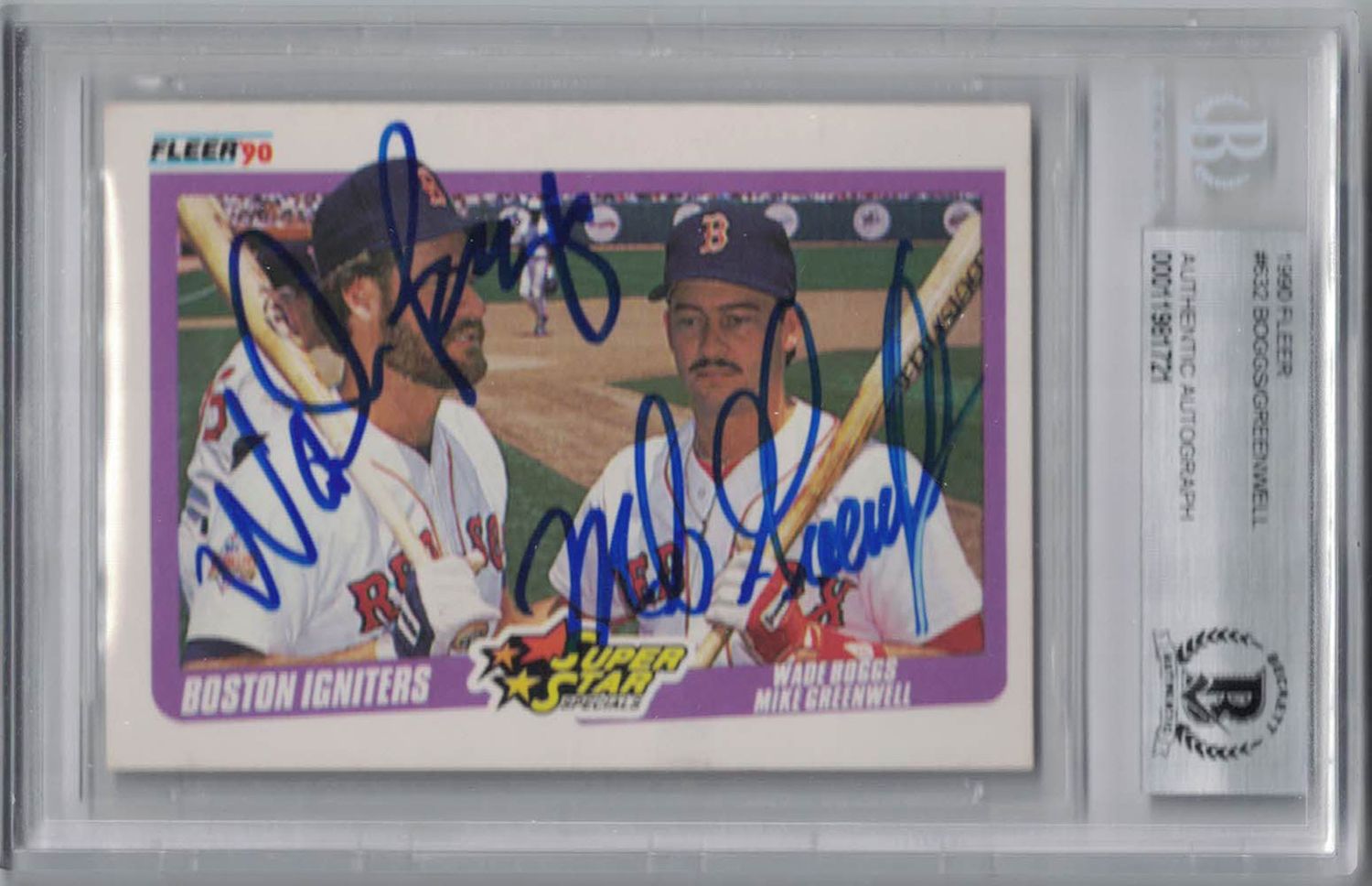 Wade Boggs &amp; Mike Greenwell Signed Boston Red Sox 1990 Fleer Card BAS
