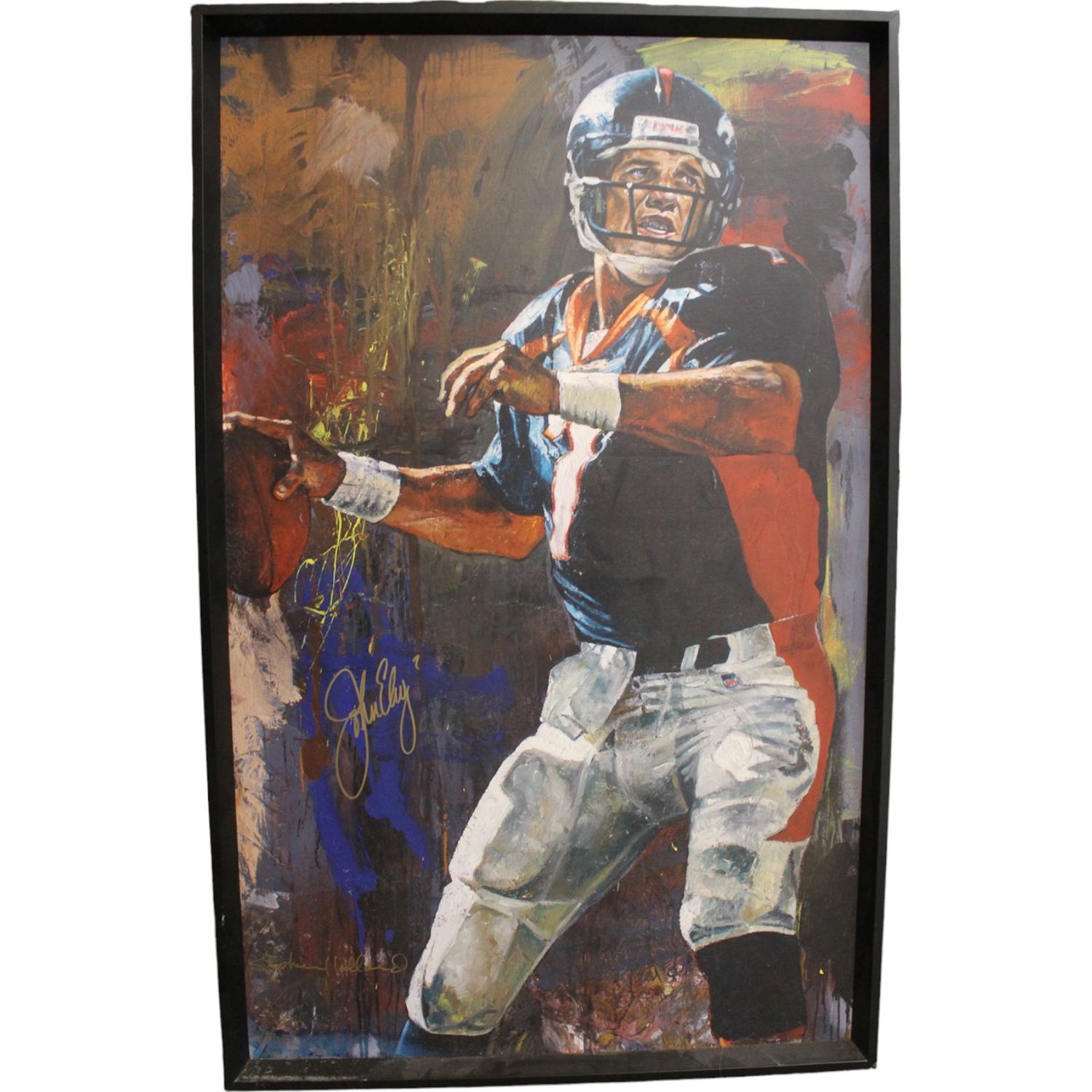 John Elway Signed Stephen Holland 28x41 Canvas Lithograph Framed Art 45459