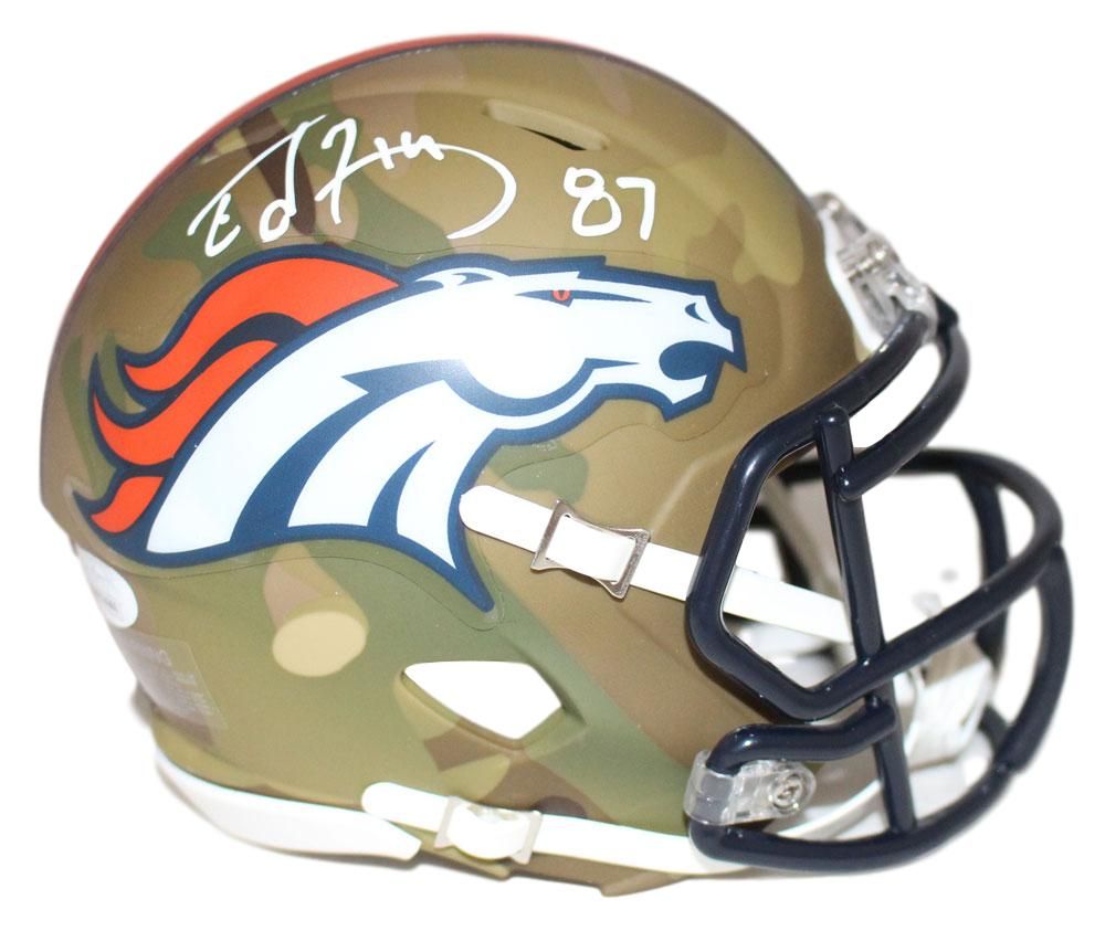 Ed McCaffrey Autographed Denver Autographed Camo Mini Helmet JSA