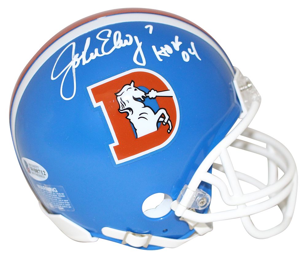 John Elway Autographed/Signed Denver Broncos D Logo Mini Helmet HOF BAS