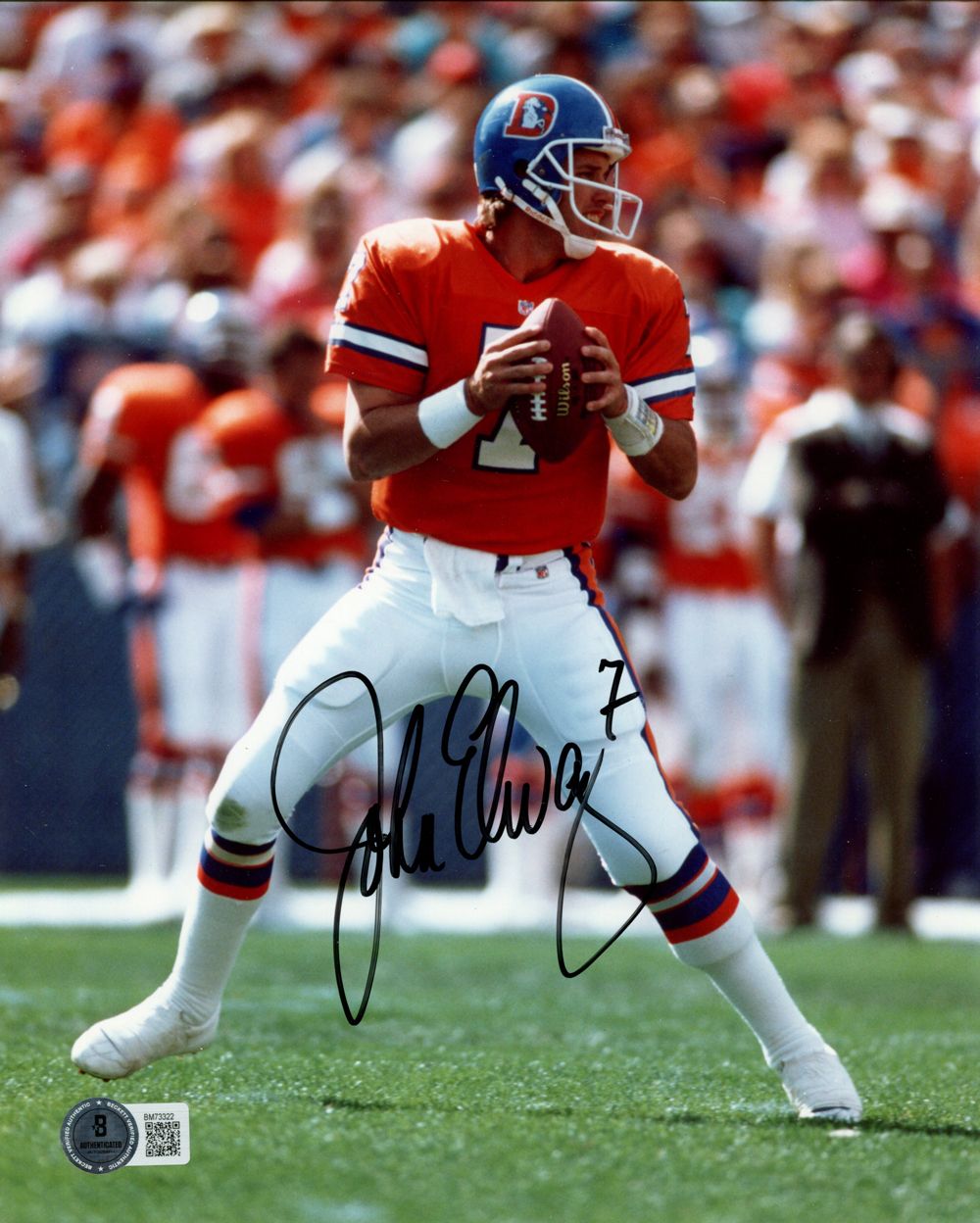 John Elway Autographed/Signed Denver Broncos 8x10 Photo BAS 45144