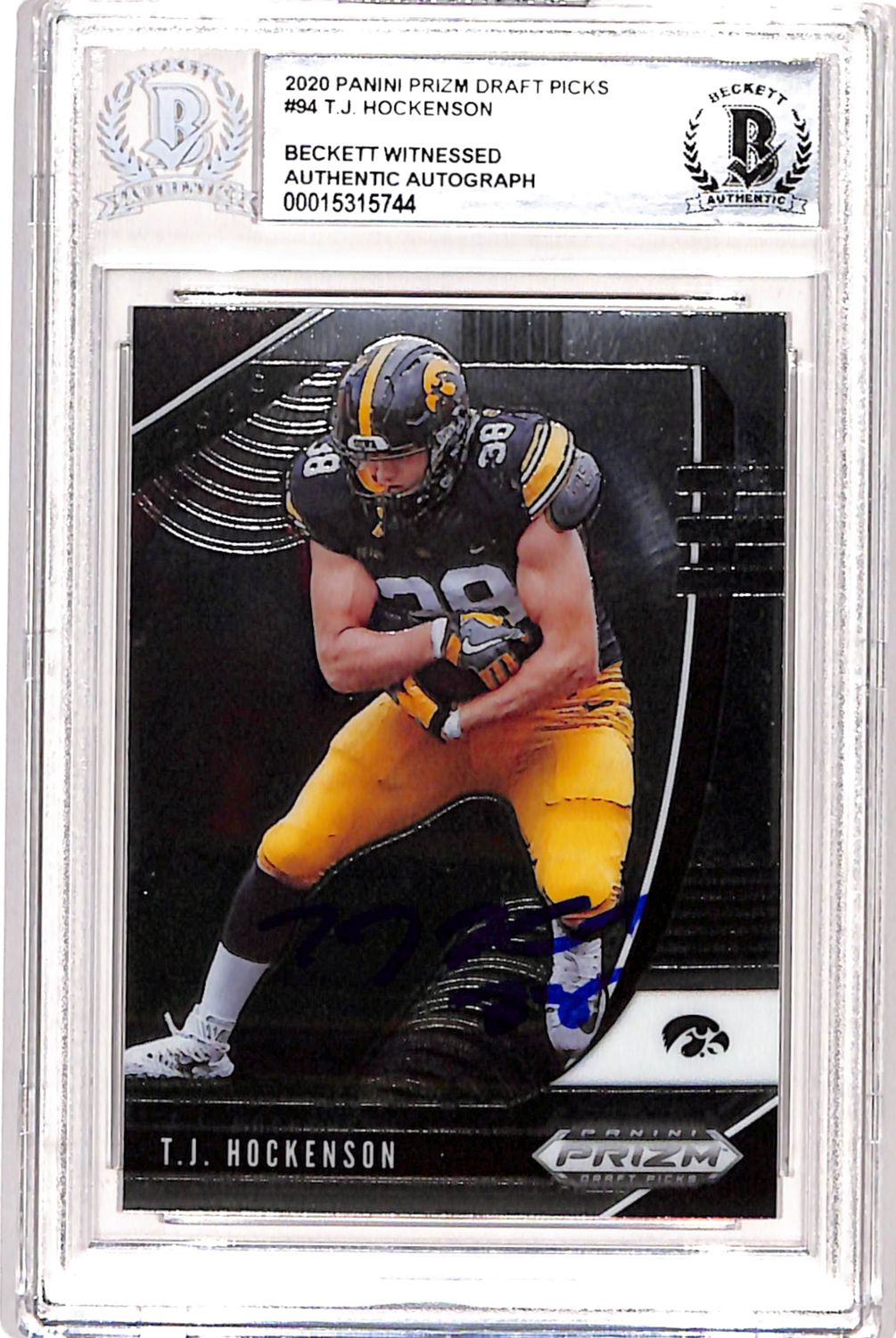 TJ Hockenson Signed 2020 Panini Prizm #94 Trading Card Beckett