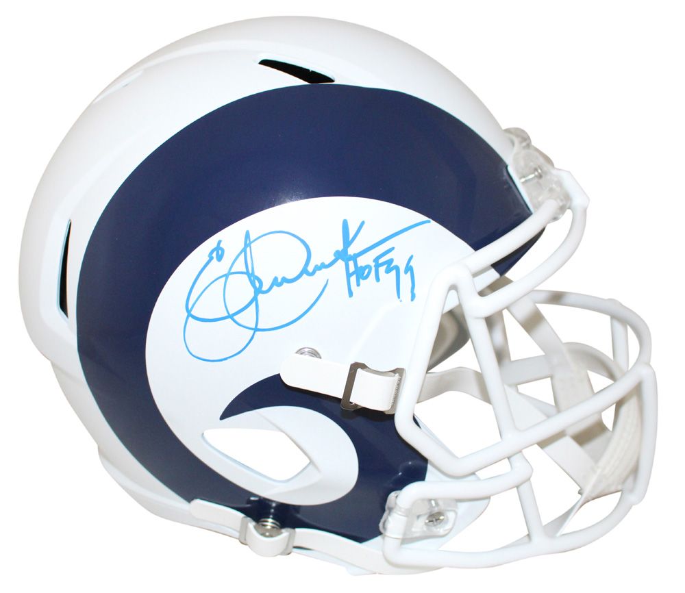 Eric Dickerson Autographed Los Angeles Rams F/S Flat White Helmet HOF BAS