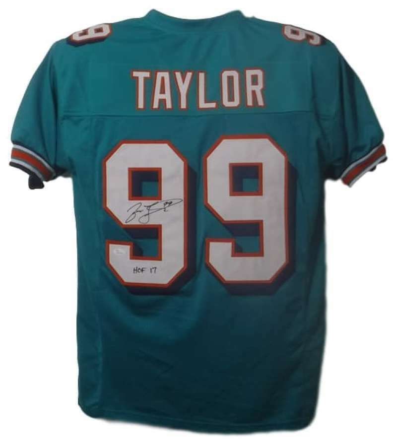 Jason Taylor Autographed Miami Dolphins Custom Size XL Teal Jersey HOF 17 JSA