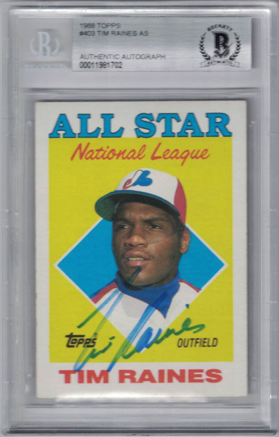 Tim Raines Signed Montreal Expos 1988 Topps All Star Trading Card BAS