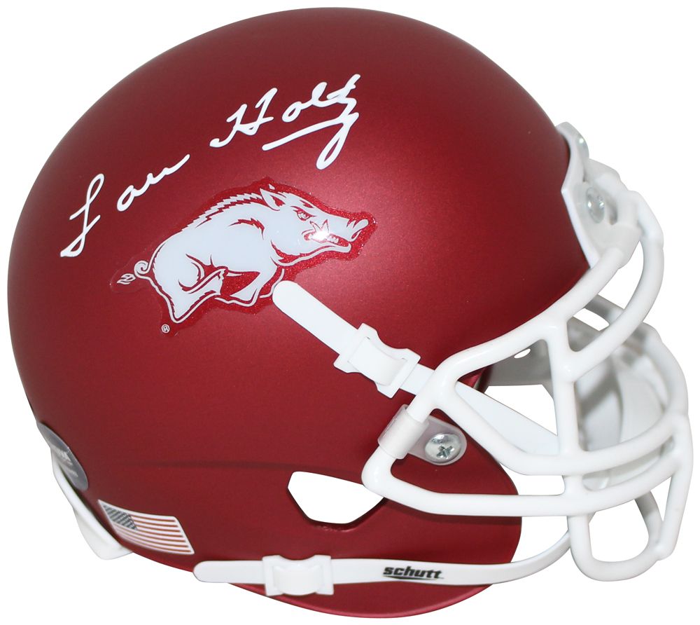 Lou Holtz Autographed/Signed Arkansas Razorbacks Schutt Mini Helmet BAS
