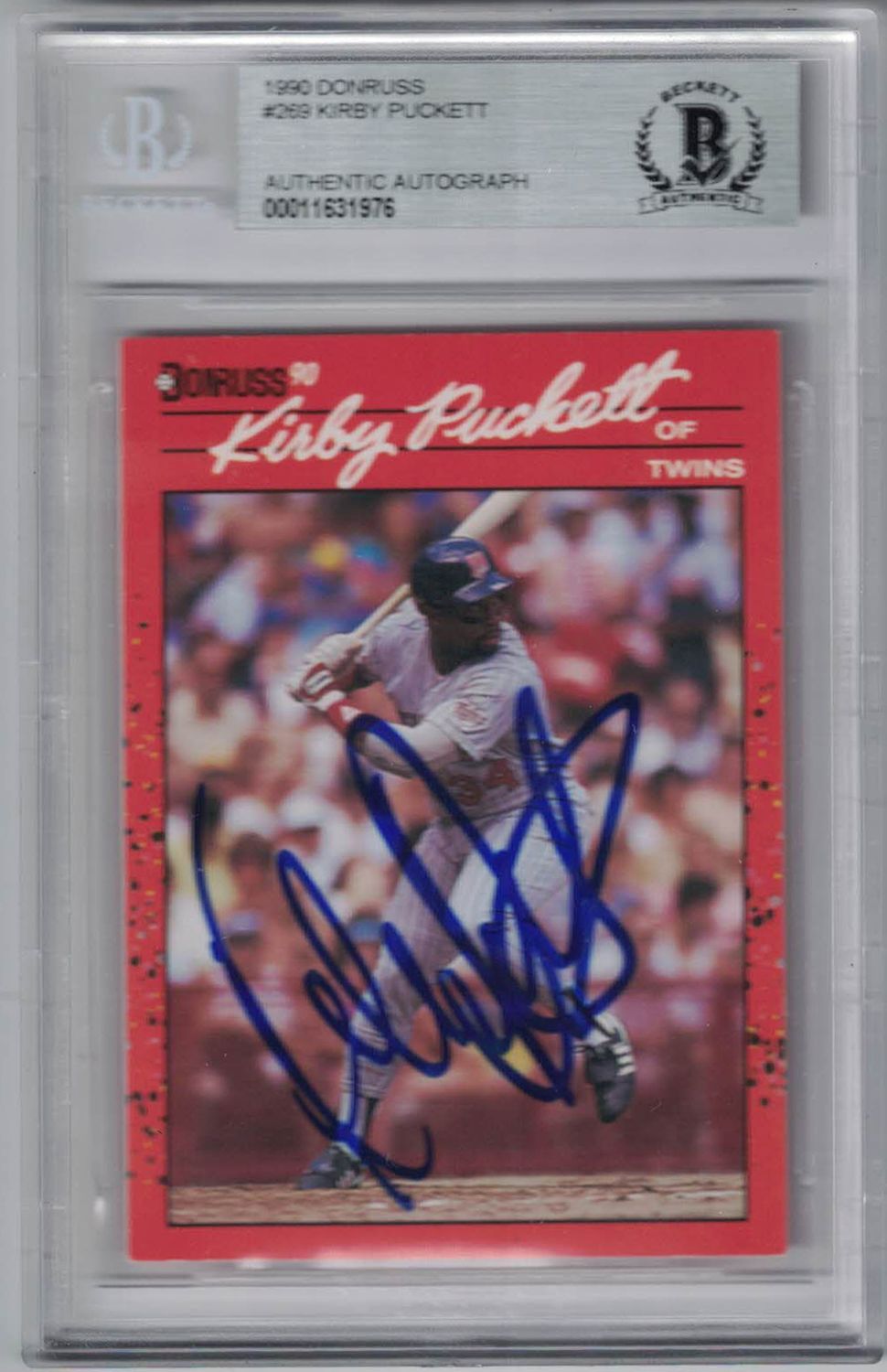 Kirby Puckett Autographed Minnesota Twins 1990 Donruss Trading Card BAS