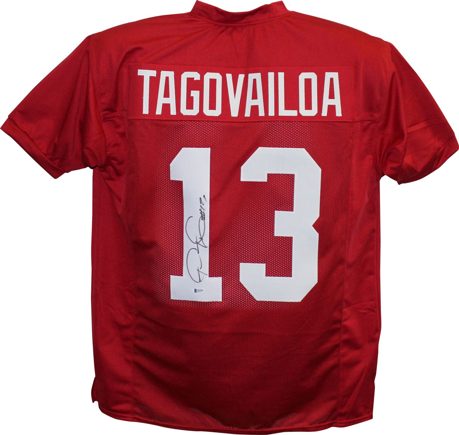 Tua Tagovialoa Autographed/Signed College Style Red XL Jersey BAS