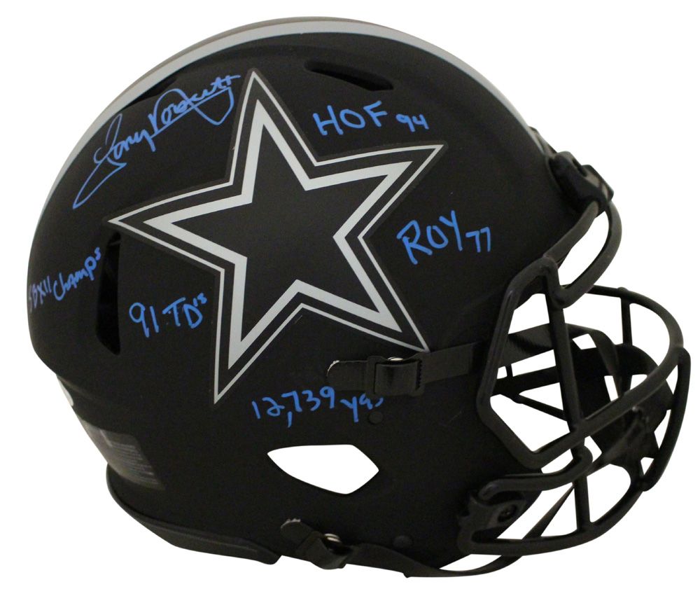 Tony Dorsett Autographed Dallas Cowboys Authentic Eclipse Helmet Stat BAS