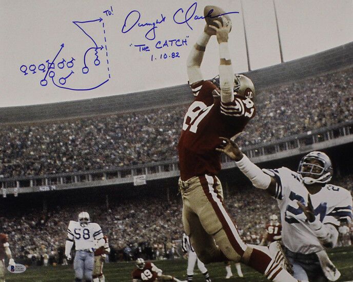 Dwight Clark Autographed San Francisco 49ers 16x20 Photo Horizontal Play BAS