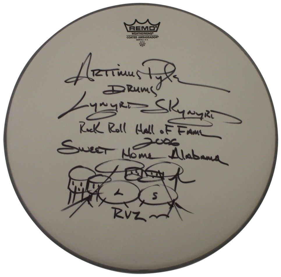 Artimus Pyle Autographed Lynyrd Skynyrd 14&quot; Drumhead 4 Insc BAS
