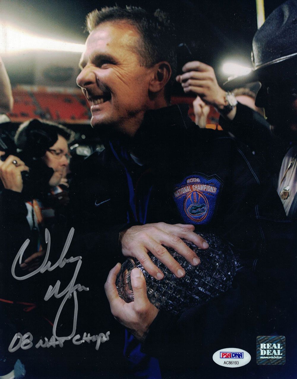 Urban Meyer Autographed/Signed Florida Gators 8x10 Photo Natl Champs PSA