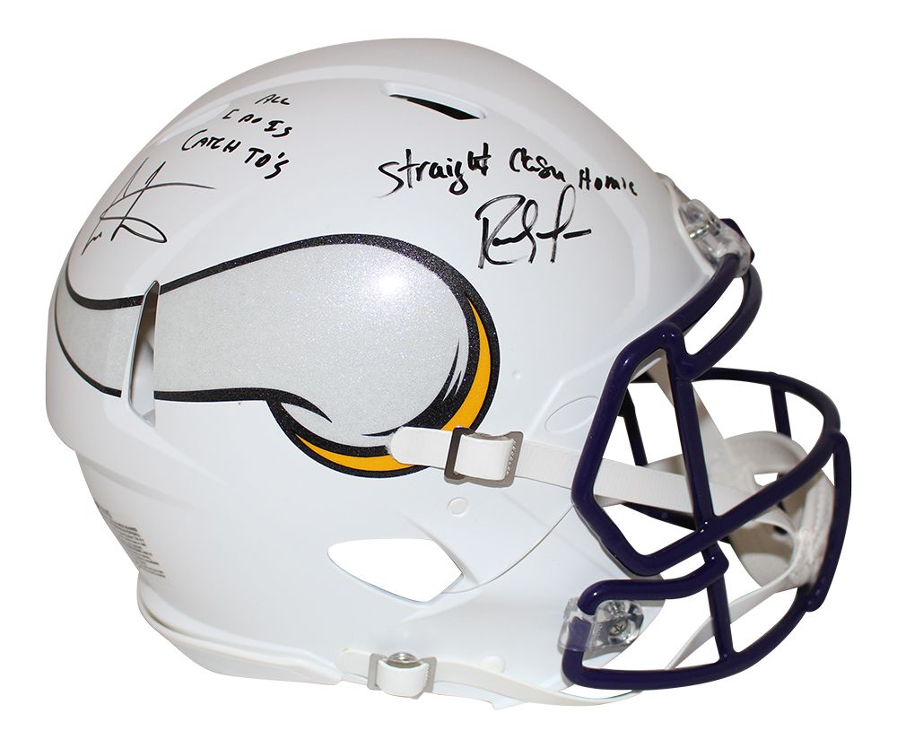 Randy Moss &amp; Cris Carter Signed Vikings Authentic Flat White Helmet BAS