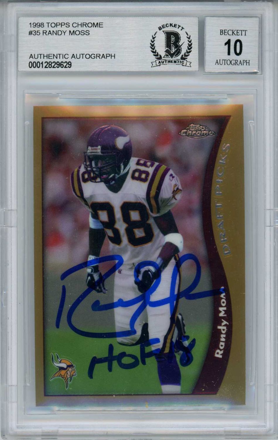 Randy Moss Signed 1998 Topps Chrome #35 Rookie Card HOF BAS 10 Slab