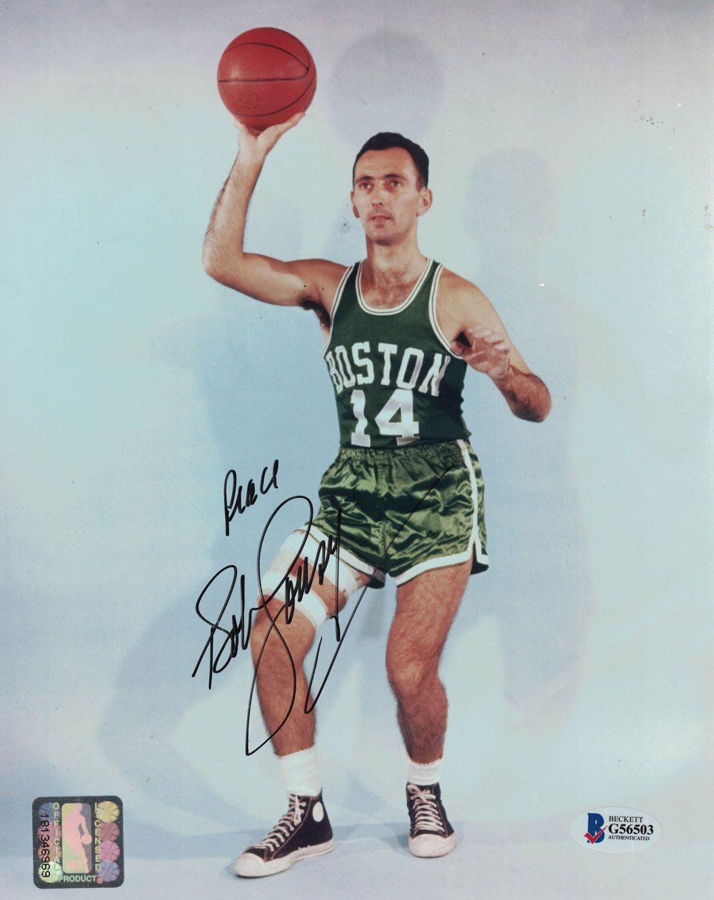 Bob Cousy Autographed/Signed Boston Celtics 8x10 Photo Creased BAS PF