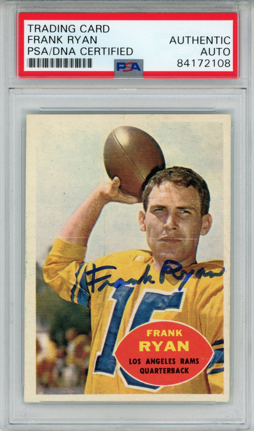 Frank Ryan Autographed/Signed 1960 Topps #62 Trading Card PSA Slab