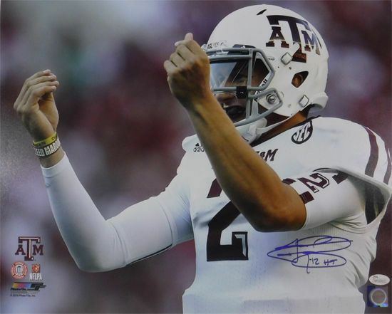 Johnny Manziel Autographed Texas A&amp;M Aggies 16x20 Photo (White) HT JSA