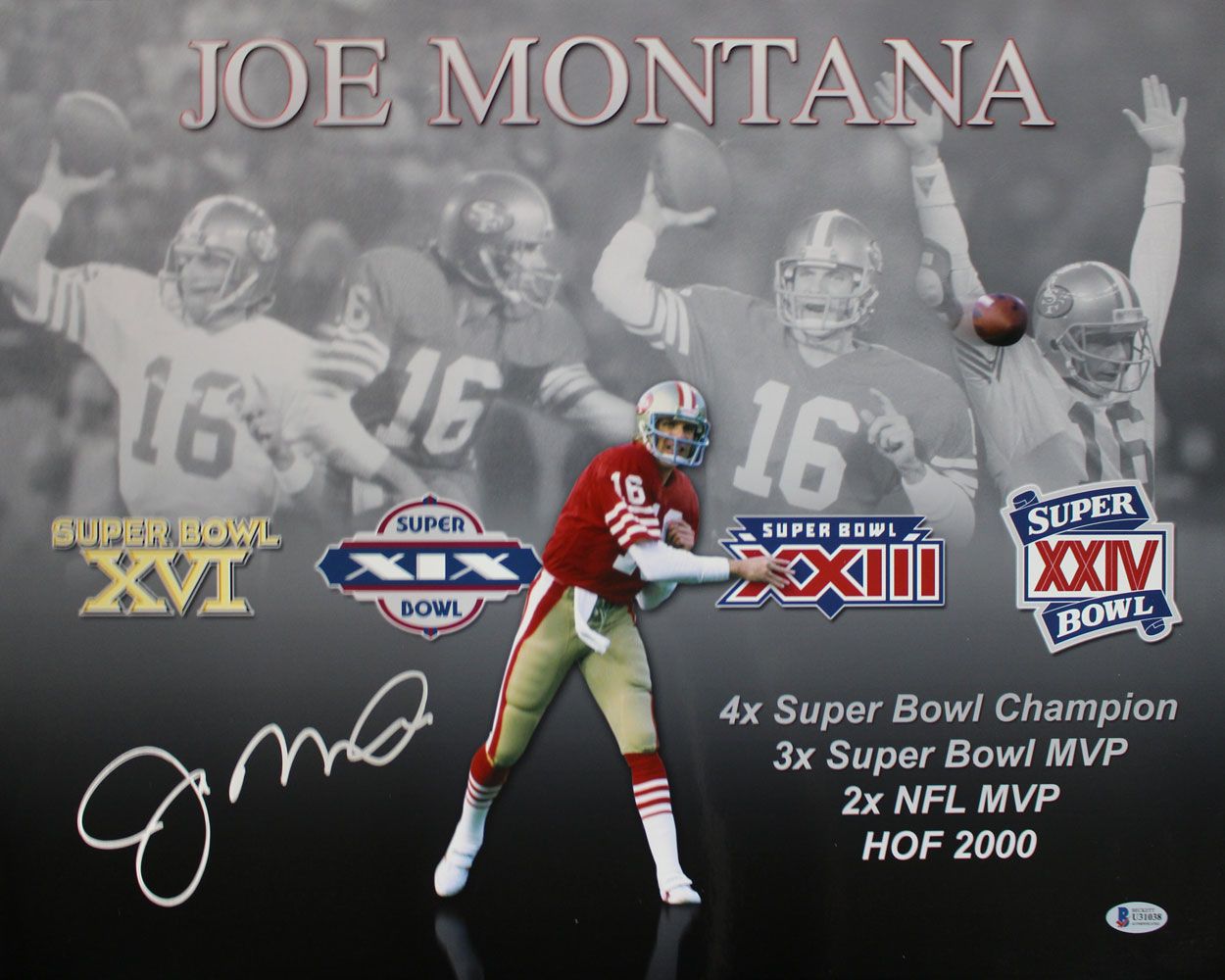 Joe Montana Autographed/Signed San Francisco 49ers 16x20 Photo BAS