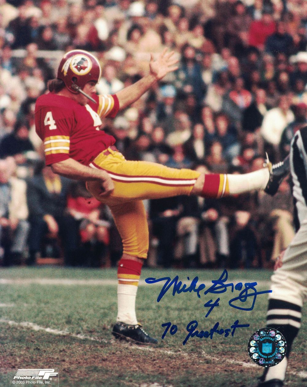 Mike Bragg Autographed Washington Redskins 8x10 Photo 70 Greatest