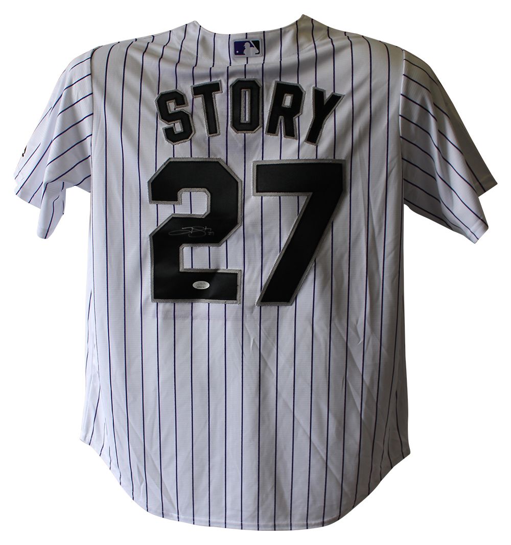 Trevor Story Autographed Colorado Rockies Majestic White L Jersey JSA