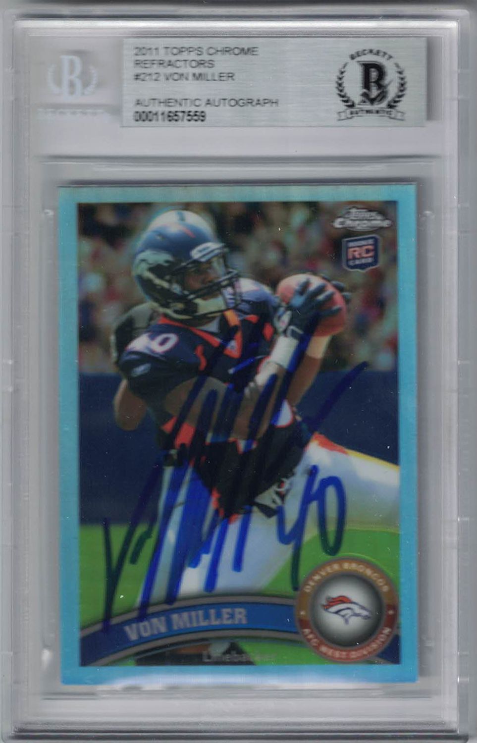 Von Miller Signed Denver Broncos 2011 Topps Chrome Refractors Card BAS