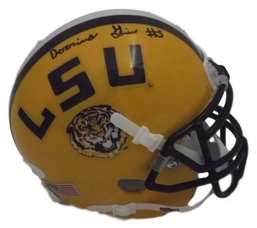 Derrius Guice Autographed LSU Tigers Yellow Mini Helmet JSA