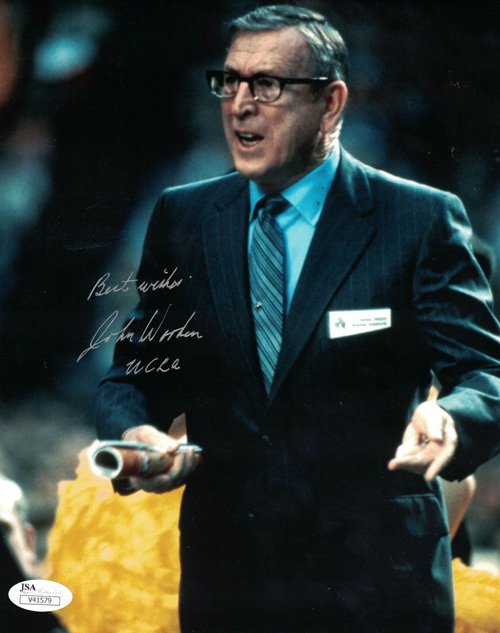 John Wooden Autographed UCLA Bruins 8x10 Photo Best Wishes As Is BAS
