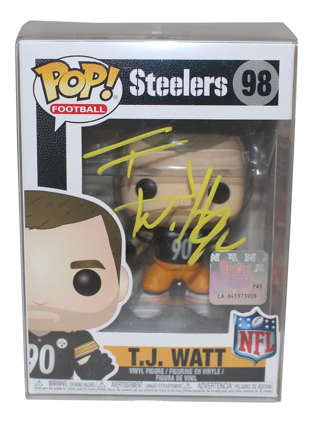 TJ Watt Autographed/Signed Pittsburgh Steelers NFL Funko Pop #98 JSA